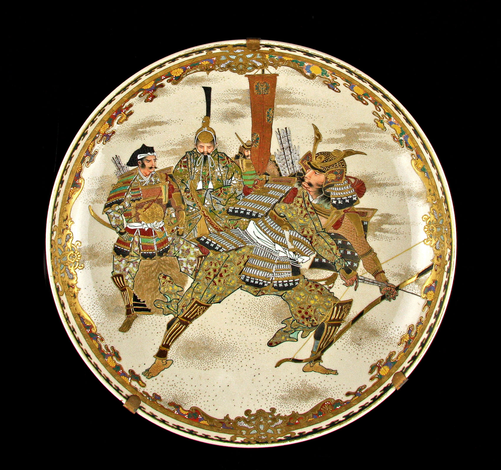 Large & magnificent Satsuma Samurai Yumi plate Japan Meiji circa 1890