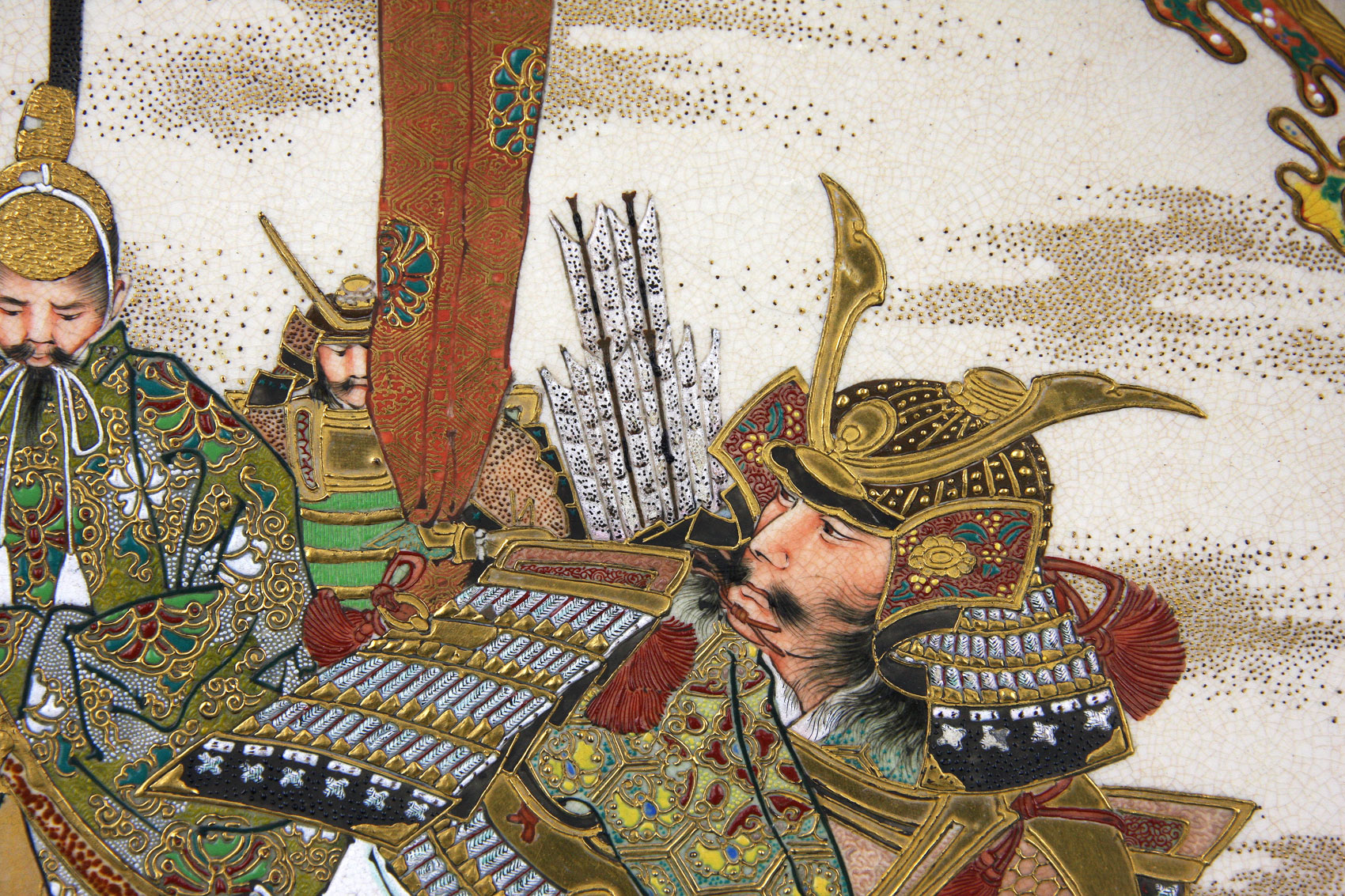 Large & magnificent Satsuma Samurai Yumi plate Japan Meiji circa 1890