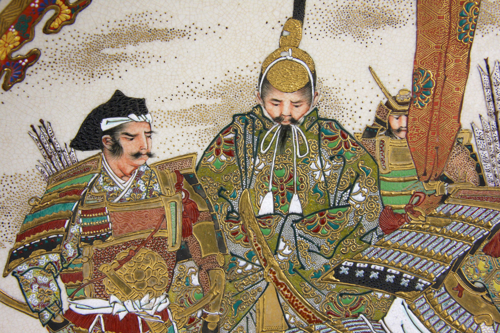 Large & magnificent Satsuma Samurai Yumi plate Japan Meiji circa 1890