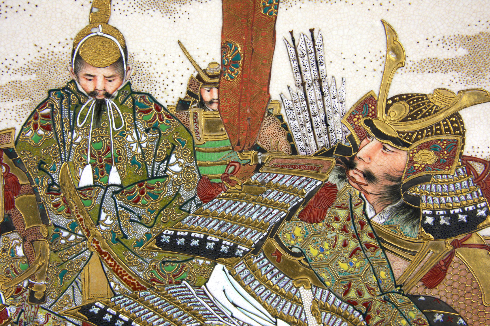 Large & magnificent Satsuma Samurai Yumi plate Japan Meiji circa 1890